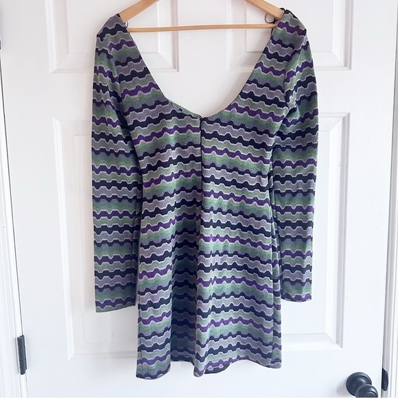 Zara‎ Retro Cutout long sleeve Mini Dress chevron bright printed metallic fabric - Picture 5 of 10